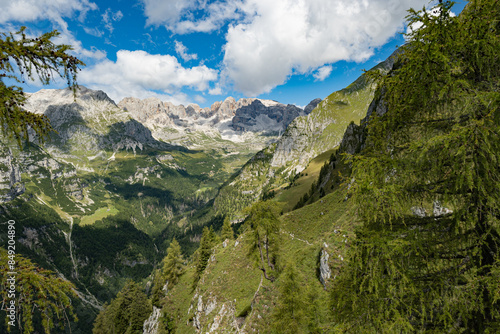 Cloudy mountain peaks of The Dolomites at the Brenta Adamello Mountains, Trentino, Italy photo