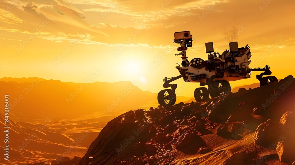 ภาพประกอบสต็อก Futuristic AI Powered Mars Rover Navigating Canyons ...