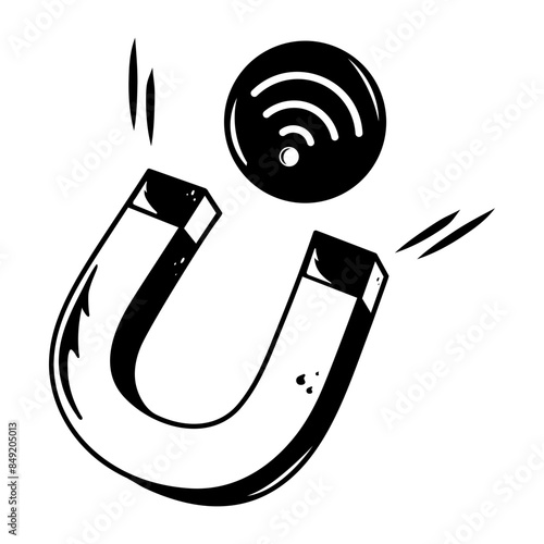 Editable doodle icon of catching wifi connection 