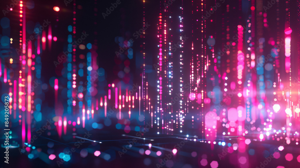 Obraz premium Abstract data flowing downwards in colorful lines and particles