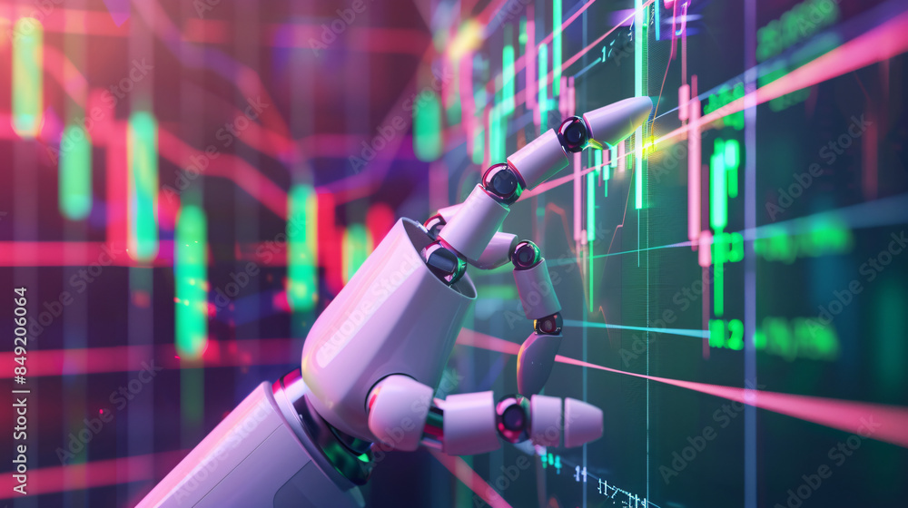 The future of finance: ai analyzing trading charts with a robotic hand The future of finance: ai analyzing trading charts with a robotic hand