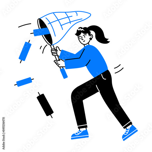 Grab this doodle mini illustration of chasing stocks 