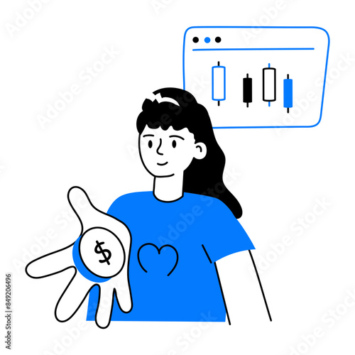 Latest doodle mini illustration of online broker  