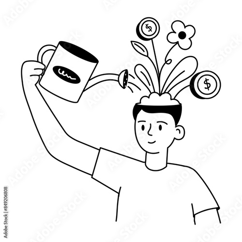 An editable doodle mini illustration of self growth