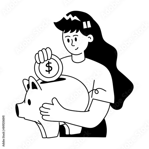 An editable doodle mini illustration of savings 