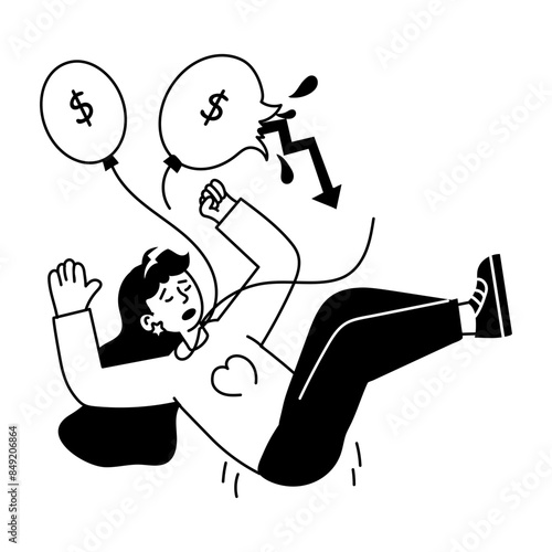 Check this doodle mini illustration of financial loss 