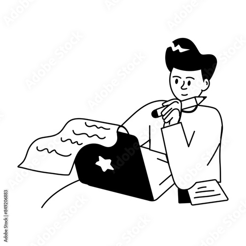 A catchy doodle mini illustration of report writing 