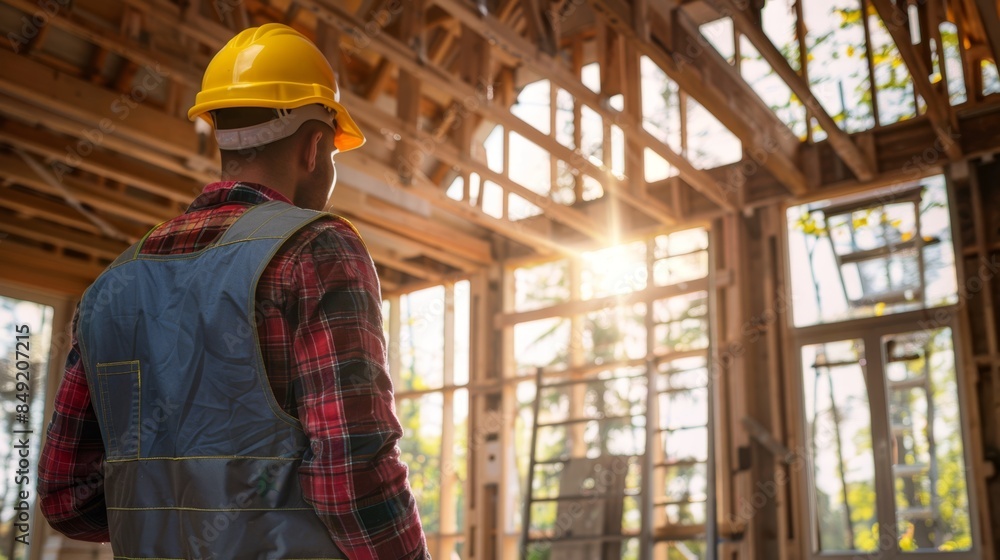 The construction worker inside building The construction worker inside building