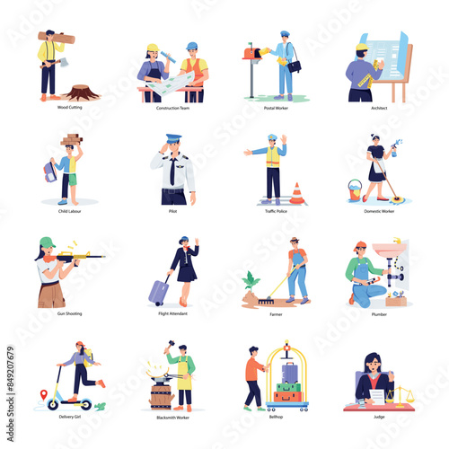 Set of Professional People Flat Illustrations 

