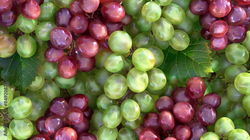 Close-up of fresh, colorful green and red grapes on the vine with leaves. Ideal image for concepts related to healthy eating and fruit harvest. Close-up of fresh, colorful green and red grapes on the vine with leaves. Ideal image for concepts related to healthy eating and fruit harvest.