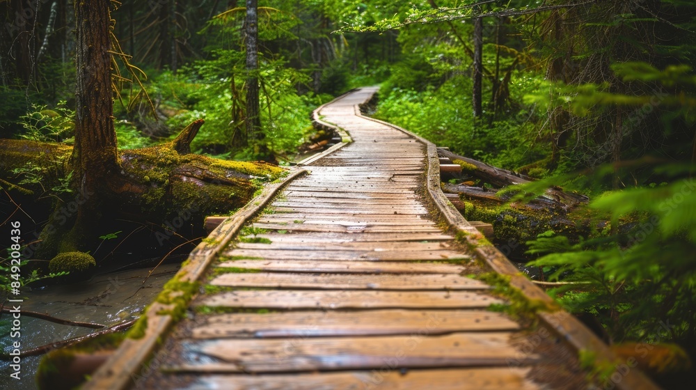 Obraz premium Wooden Pathway through Natural Surroundings