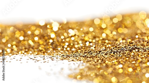 Sparkling Gold Glitter on White Background Suitable for Festive and Glamorous Themes
