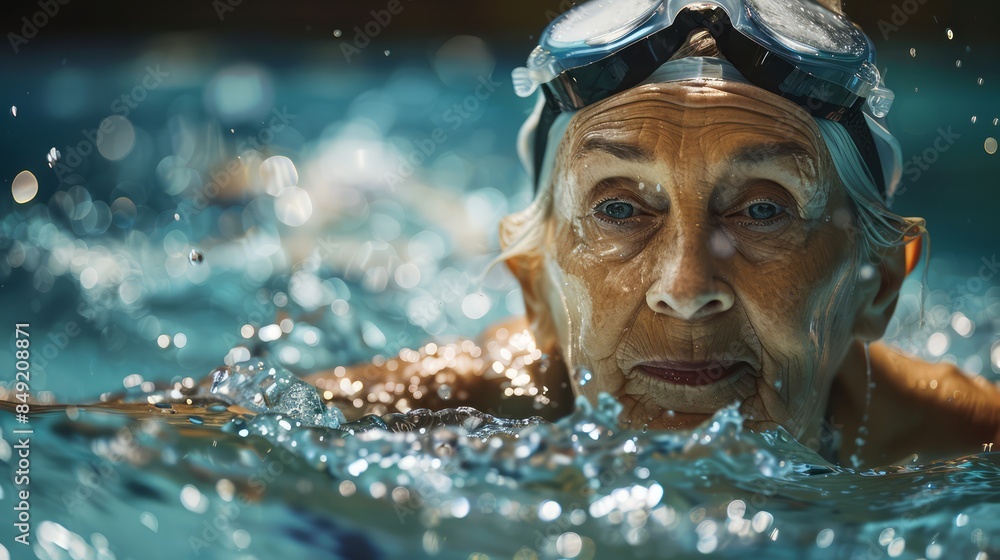 Old woman swimming, exercising, health concept Old woman swimming, exercising, health concept