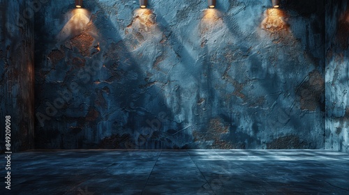 Dimly lit industrial room with dramatic lighting and textured walls, perfect for backgrounds or abstract concepts.