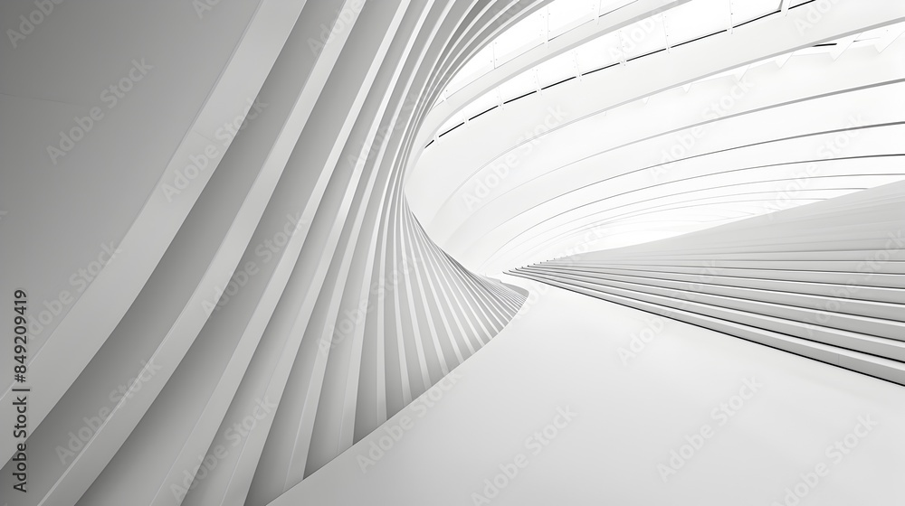 Naklejka premium Minimalist Architectural Tunnel with Curving Geometric Shapes and Contrasting Shadows