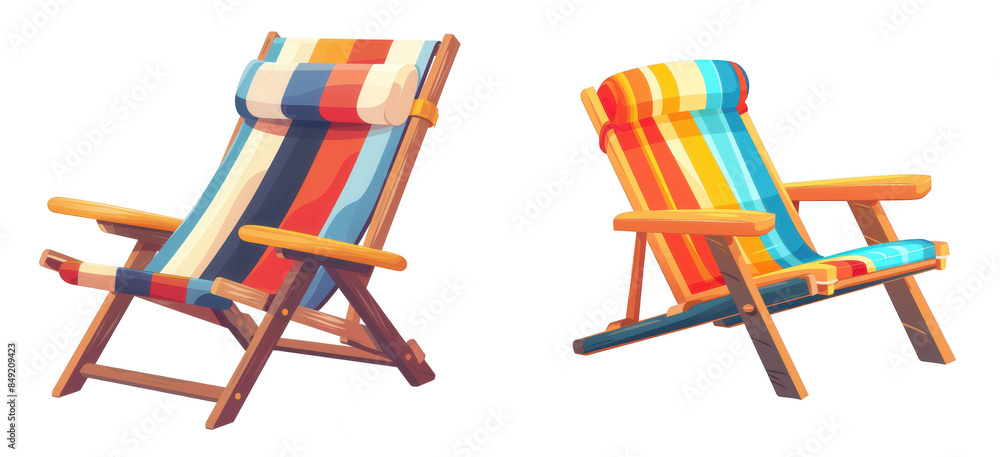 Colorful Beach Chairs, Striped beach chairs in bright colors, Summer relaxation seats on a transparent background. Generative AI Colorful Beach Chairs, Striped beach chairs in bright colors, Summer relaxation seats on a transparent background. Generative AI