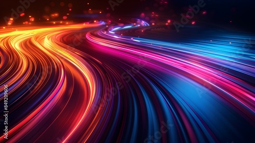 Blazing Trails of Vibrant Light in the Night - Futuristic Motion and Energy Abstract © pkproject