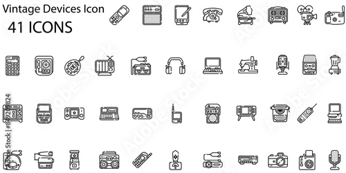 Set of vintage devices icons. Line art style icons bundle. vector illustration
