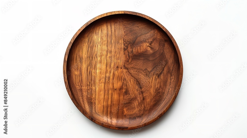 The wooden platter isolated on white backdrop, Generative AI. The wooden platter isolated on white backdrop, Generative AI.