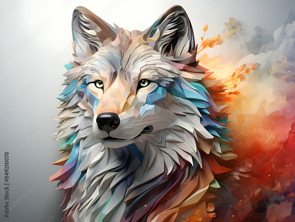 Fototapeta premium of a wolf with multicolor background. digital painting