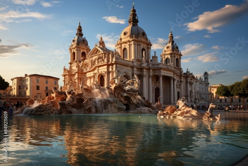 Piazza Navona Baroque Square with sources in Rome., generative IA photo