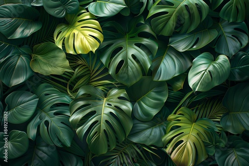 Wallpaper Mural Seamless pattern with lush tropical leaves. Torontodigital.ca