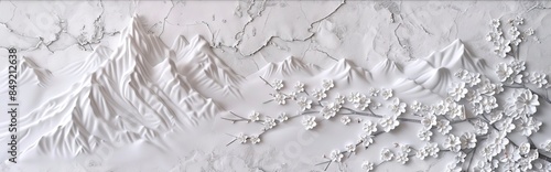 Beautiful mountain 3d relief wallpaper. Mural wallpaper. Wall art. AI generated illustration.