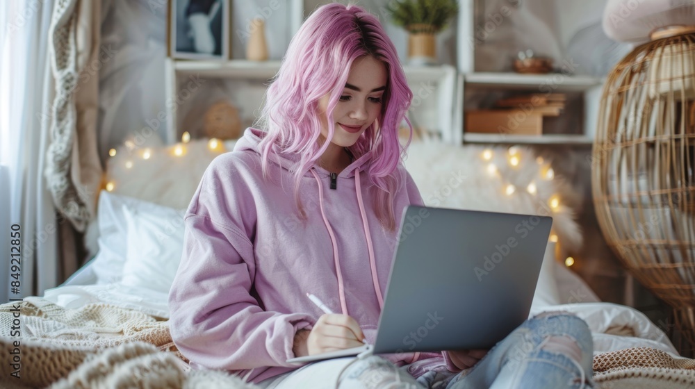 A woman with pink hair A woman with pink hair