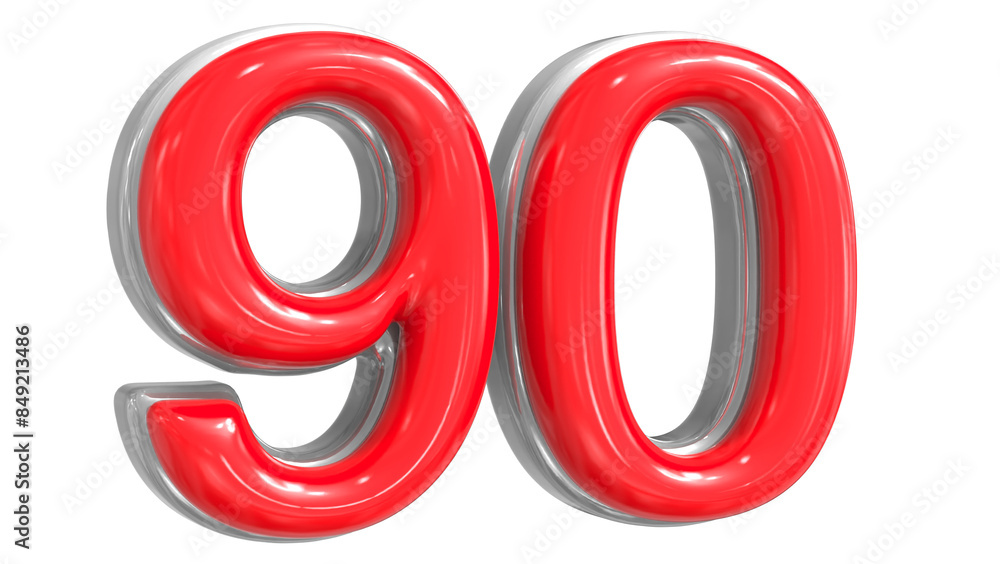 90 Number Red 3D Render