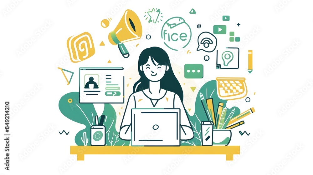 Young Professional Woman Working on Laptop in Modern Office Setting Young Professional Woman Working on Laptop in Modern Office Setting