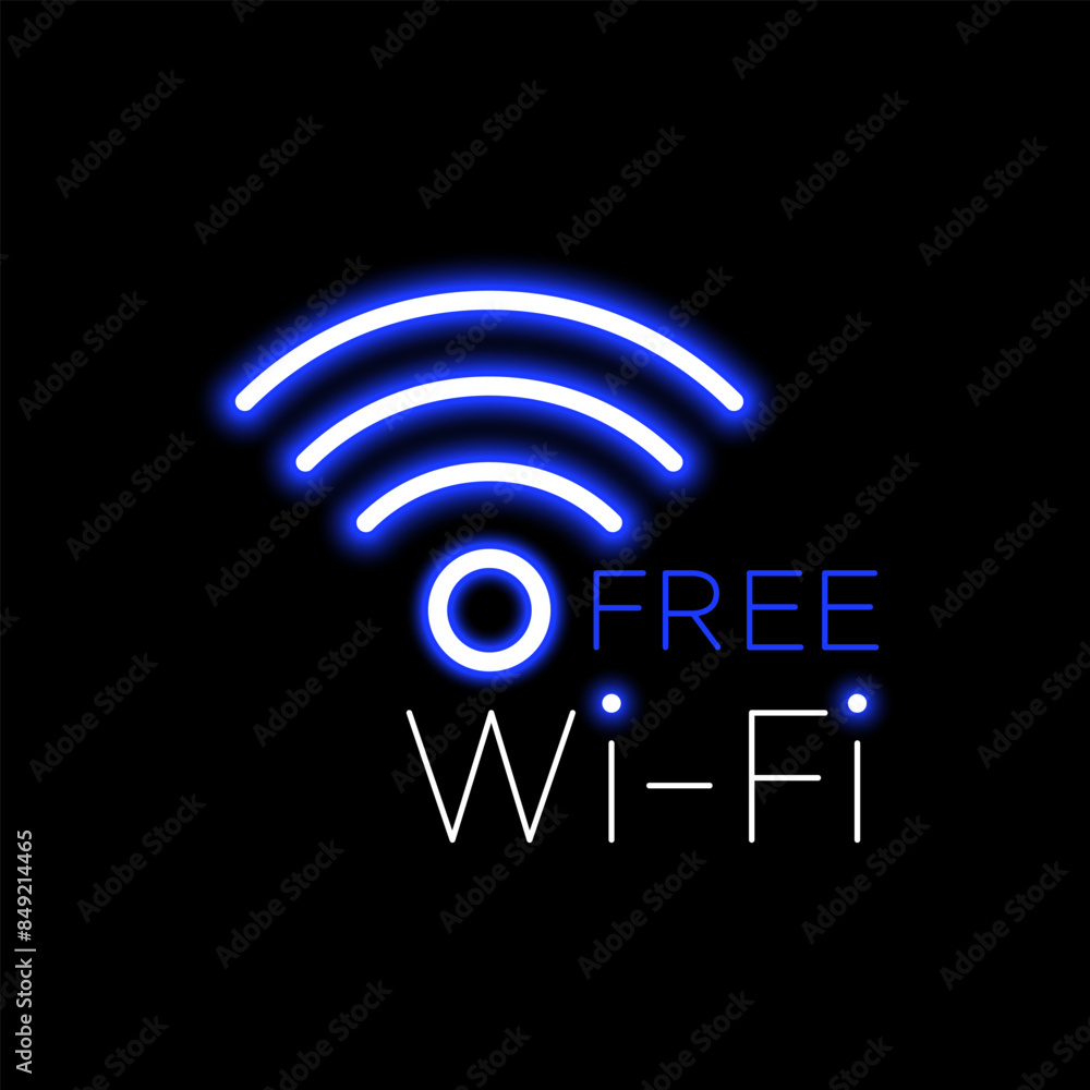 Blue neon waves symbol free Wi-Fi.Vector stock illustration.
Blue neon waves symbol free Wi-Fi.Vector stock illustration.
