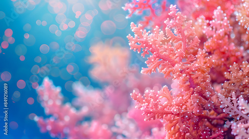 Macro photography of pink coral reef in underwater garden