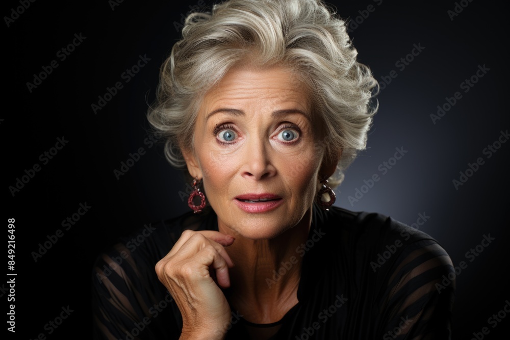 Beautiful elderly woman looking unpleasantly shocked, scared or worried, with her , generative IA