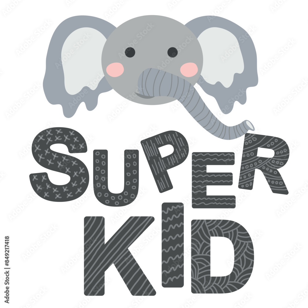 Fototapeta premium Cute face of an animal with lettering. Scandinavian style and pastel palette. baby posters, cards, clothes, childrens rooms