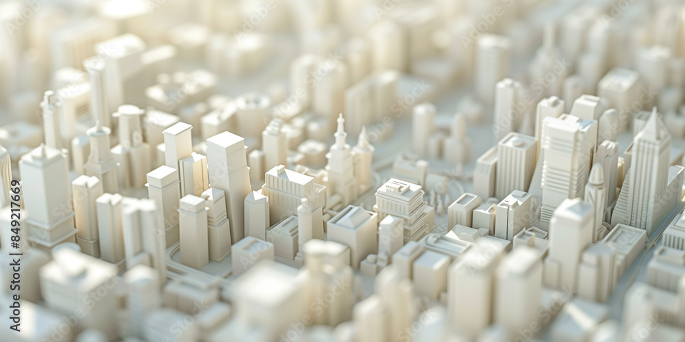 Fototapeta premium Birds Eye view of a modern city. Urban concept. White clay 3D rendering. Created with Generative AI technology.