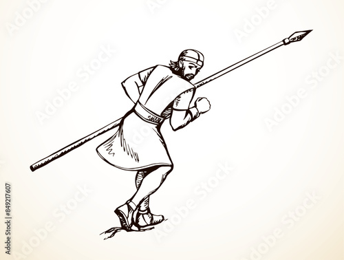 Vector drawing. Man with spear