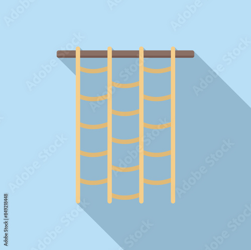 Rope ladder is hanging on a crossbar against blue background