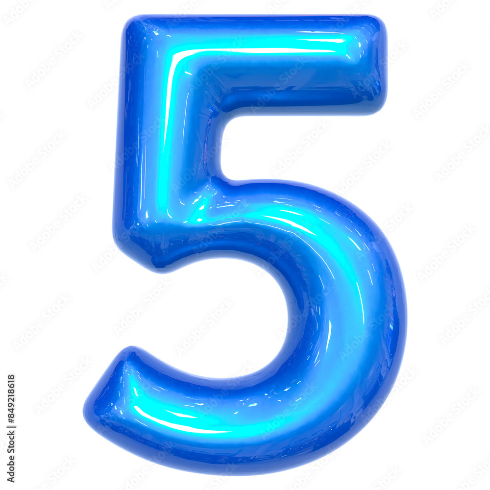 Number 5 color blue 3D render illustration Number 5 color blue 3D render illustration
