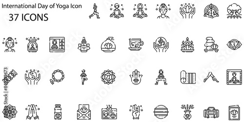 Set of international day of yoga icons. Line art style icons bundle. vector illustration
