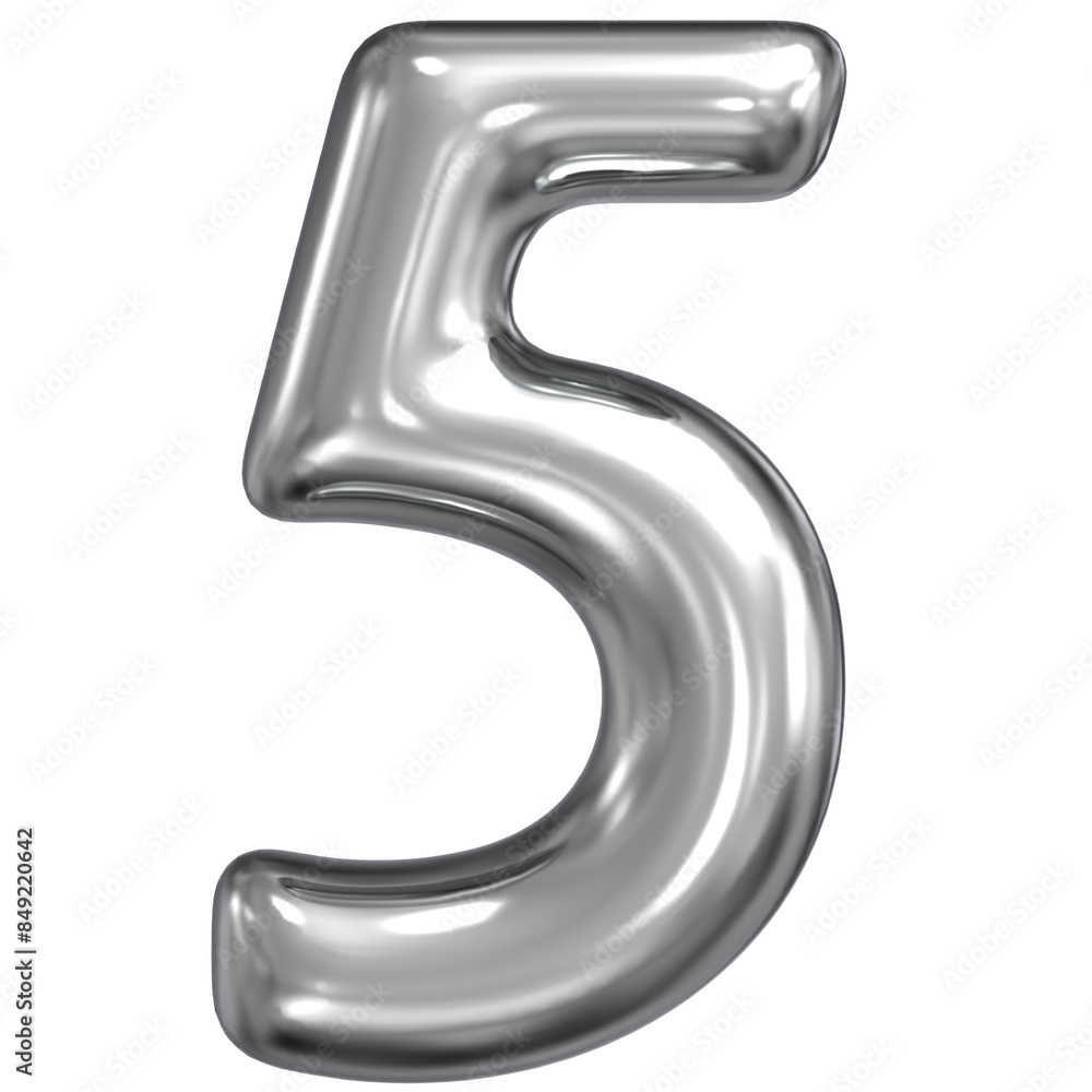 3D Rendering Of Number 5 Chromium 3D Rendering Of Number 5 Chromium