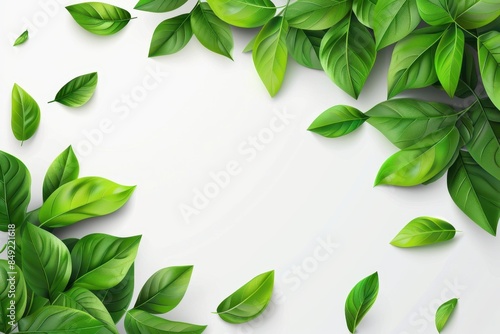 Green Leaves Border on White Background