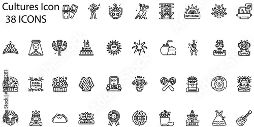 Set of cultures icons. Line art style icons bundle. vector illustration
