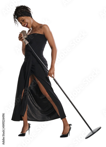 Canvas Print Studio shot of female african singer with microphone isolated on transparent background