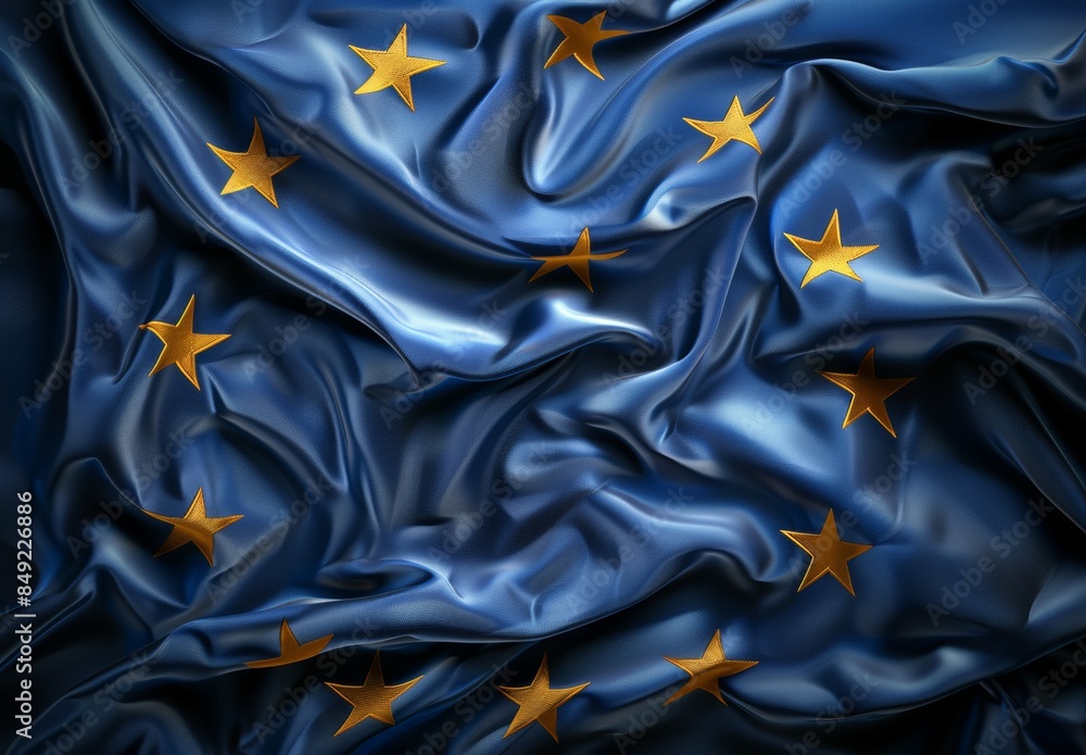A close-up of the European Union flag draped over a sofa. A close-up of the European Union flag draped over a sofa.