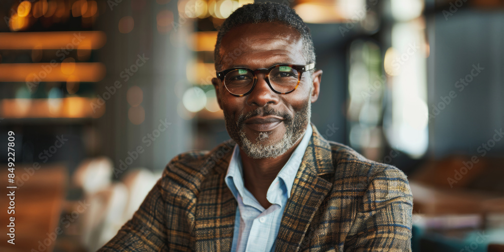 Obraz premium Mature man in glasses at cafe