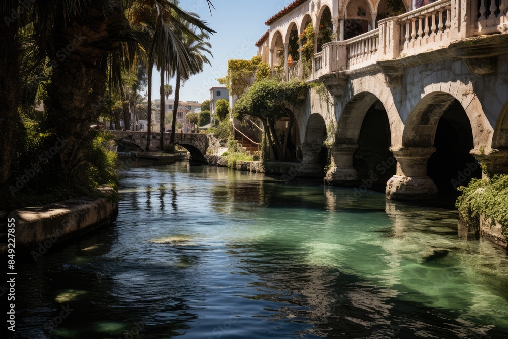 Old aqueduct in Manavgat, Türkiye, under clear sky., generative IA Old aqueduct in Manavgat, Türkiye, under clear sky., generative IA