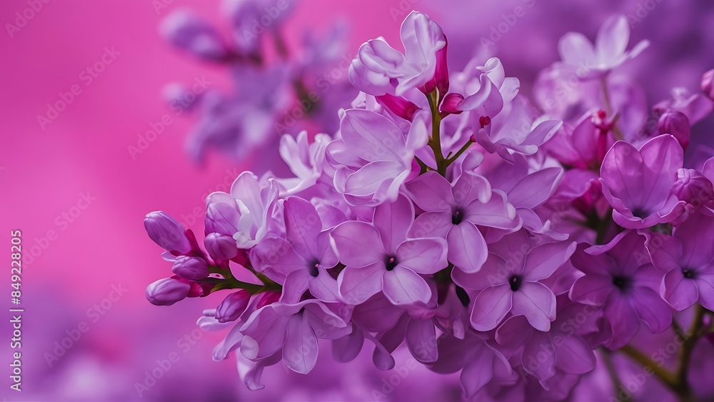 Blooming lilac flowers on pink background Blooming lilac flowers on pink background
