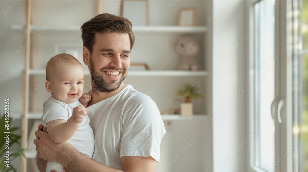 The happy father holding baby The happy father holding baby