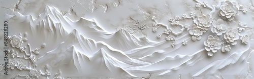 Beautiful mountain 3d relief wallpaper. Mural wallpaper. Wall art. AI generated illustration.