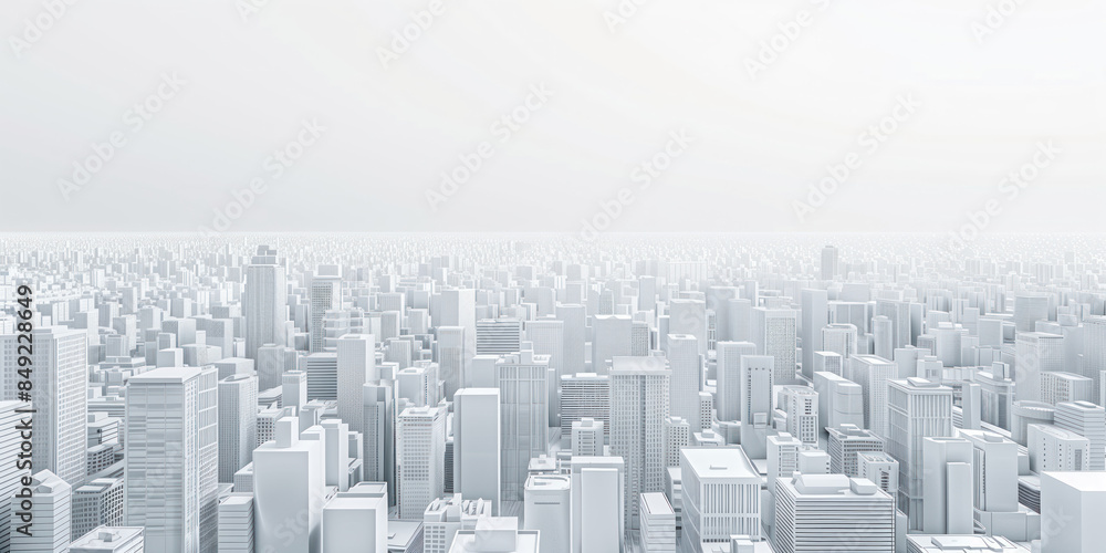 Obraz premium Birds Eye view of a modern city. Urban concept. White clay 3D rendering. Created with Generative AI technology.